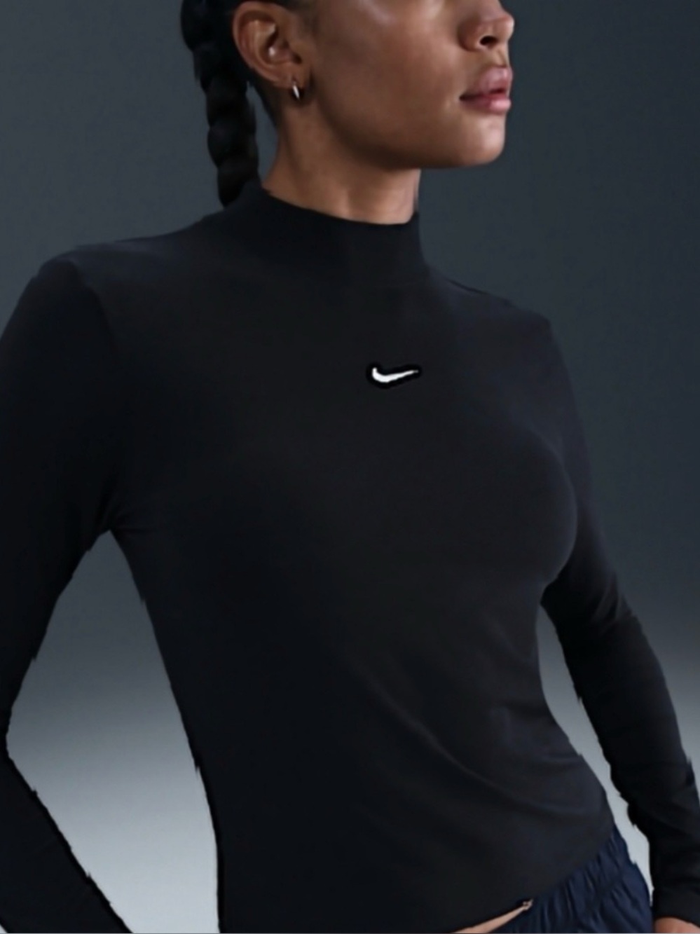 Nike Black Long-Sleeve Mock Neck Top with White Swoosh